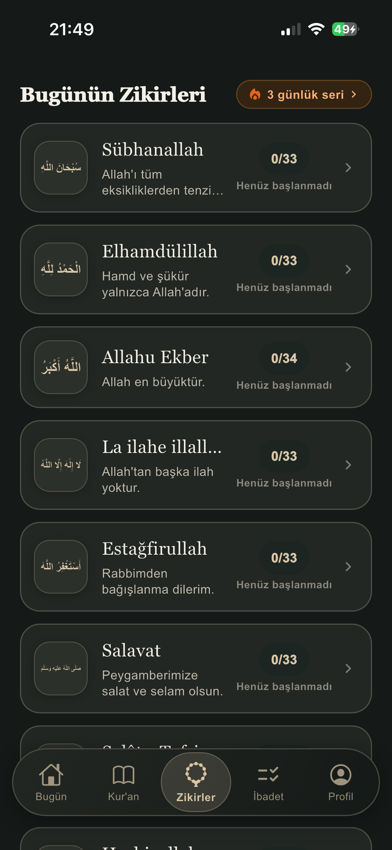 Günün Zikirleri (Gece)