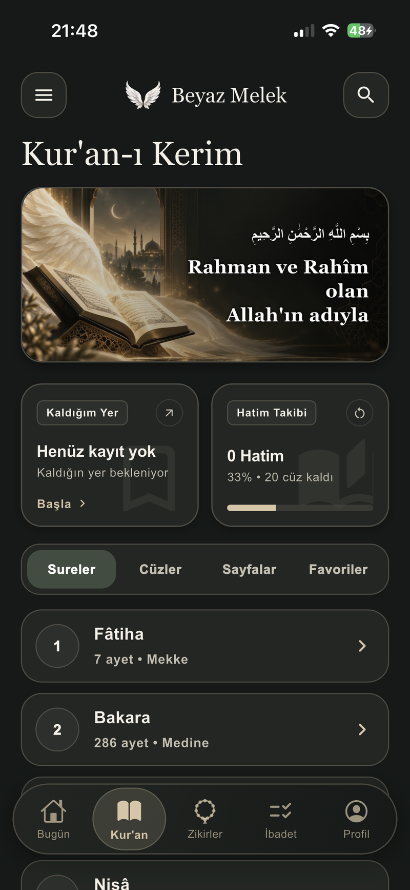 Kur'an Fihristi (Gece)