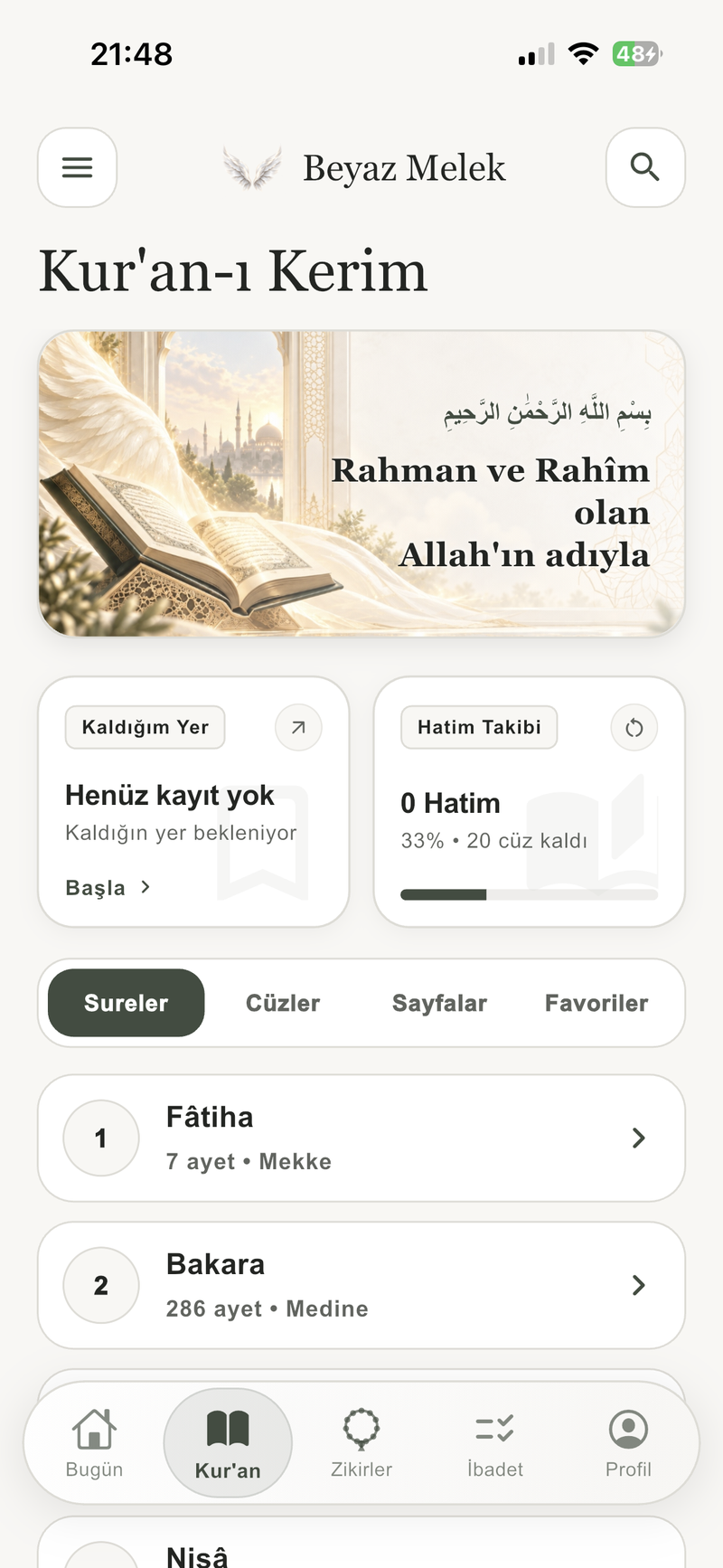 Kur'an Sure & Cüz Fihristi