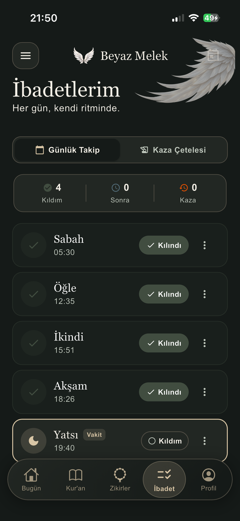 İbadetlerim & Kaza (Gece)
