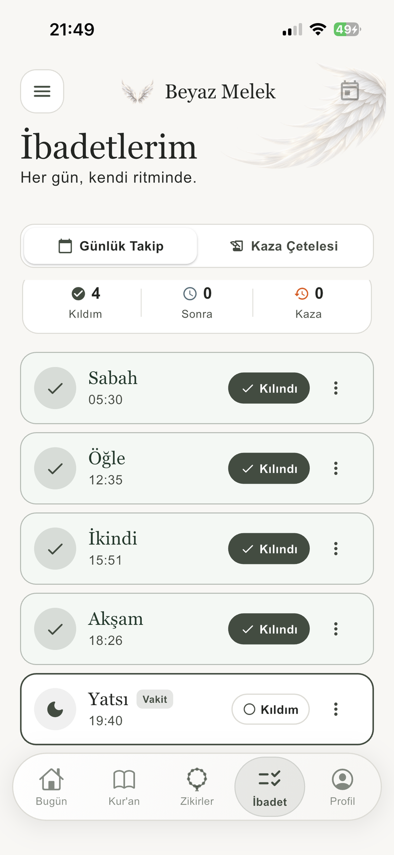 İbadetlerim & Kaza Çetelesi